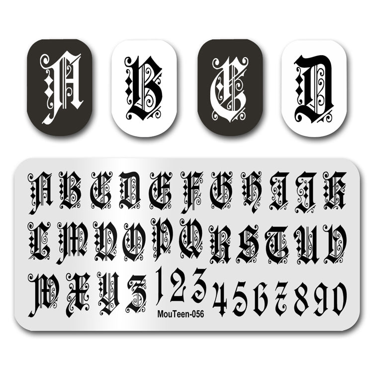Mouteen-056 2021 New Fancy Gothic Nail Stamping Gothic Letters Nail Stamper Template For Nails Art Design