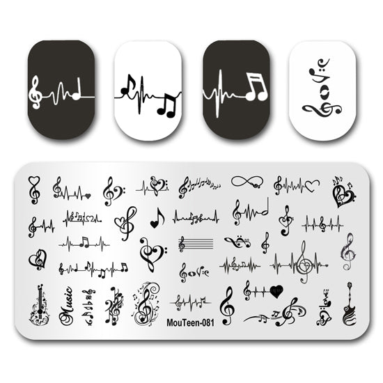 Mouteen-081 Heart Symbol Nail Stamp Plate Heartbeat Graphic Nails Templates for Nail Designs