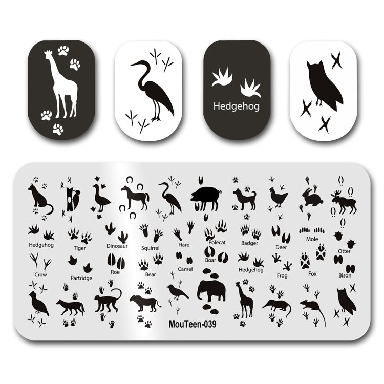 Mouteen-039 New Animal Footprints Nail Transfer Plate Abstract Animal Modelling Stamping Plate for Nail Design