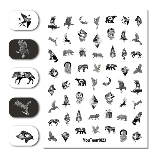 Newest Mouteen1023 Black Line Animal Shadow Nail Sticker Nail Water Sticker for Nail Art Sticker Decal Art Decoration