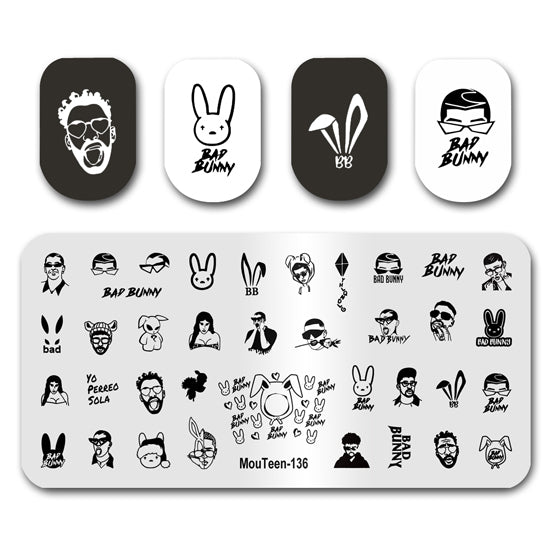 Bad Bunny Nail Art Stamping Plates Mouuteen-136