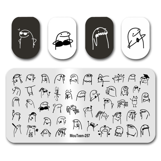 Flork Stick Figure Nail Stamping Plate Nail Stamp for Nails Art Plate Nail art Supply Mouteen-257