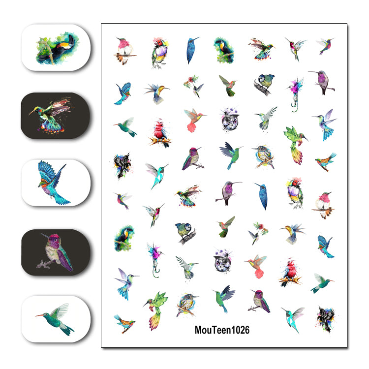 Newest Mouteen1026 Colorful Beauty Bird Nail Sticker Nail Water Sticker for Nail Art Sticker Decal Art Decoration