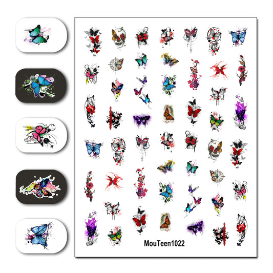 Newest Mouteen1022 Colorful Butterfly Tattoo Follower Nail Sticker Nail Water Sticker for Nail Art Sticker Decal Art Decoration