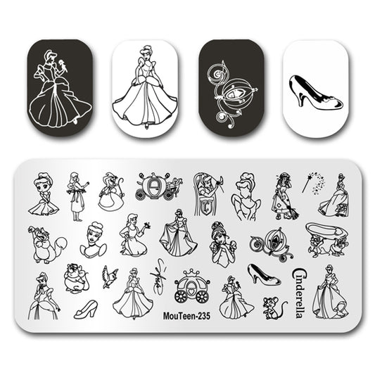 Cinderella Princess Big Size Nail Stamping Plate Nail Stamp Mouteen-235