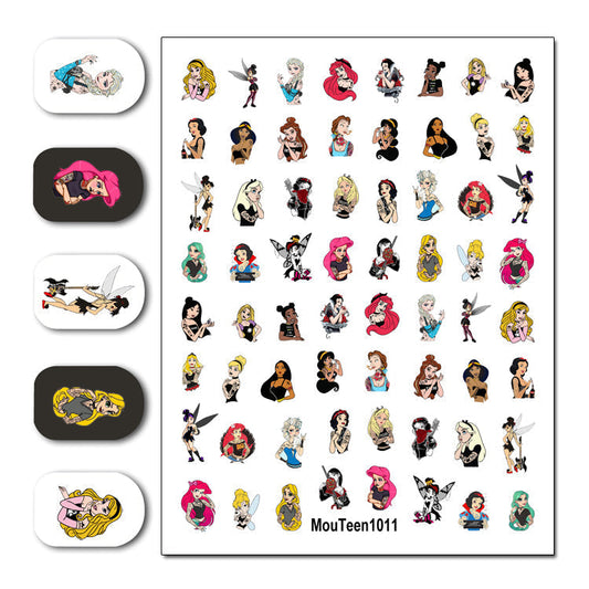 Disney Hot Mouteen1011 Punk Princess Water Nail Sticker Nail Water Sticker for Nail Art Sticker Decal Art Decoration