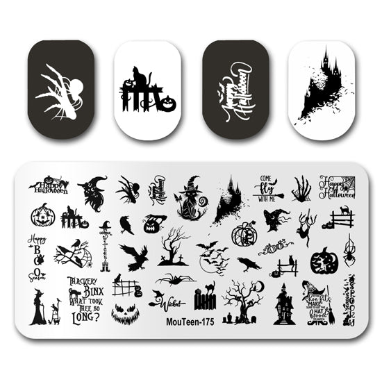 Halloween BOO Horror Cat Witch Nail Plates Stamping Mouteen-175