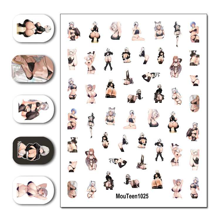 Newest Hot Mouteen1027 Line Art Sexy Girl Nail Sticker Nail Water Sticker for Nail Art Sticker Decal Art Decoration