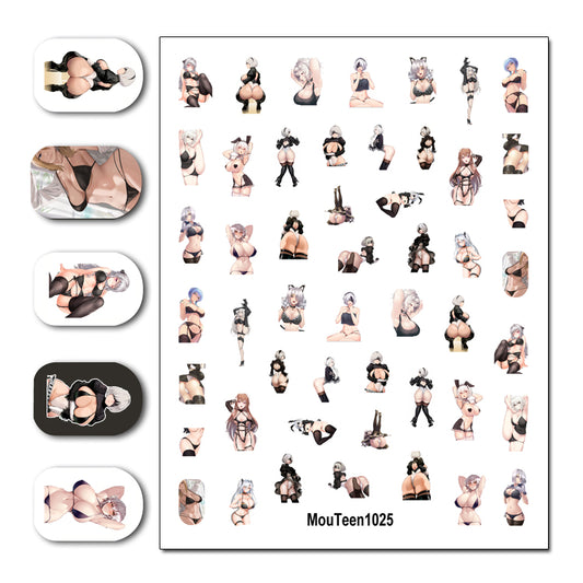 Newest Mouteen1025 Black Sexy Girl Nail Sticker Nail Water Sticker for Nail Art Sticker Decal Art Decoration