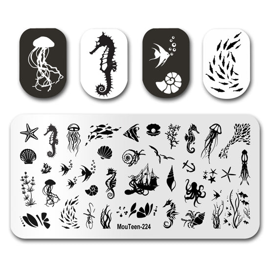 Ocean Marine Organism Nail Stamping Plate Mouteen-224