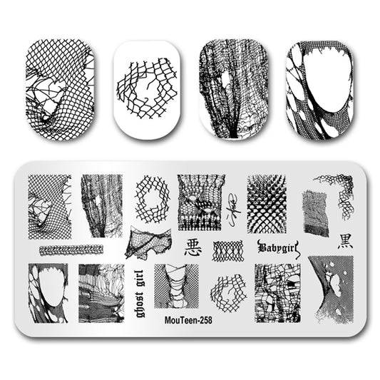 Grid Mesh Net Ghost Gril Nail Stamping Plate Nail Stamp for Nails Art Plate Nail art Supply Mouteen-258