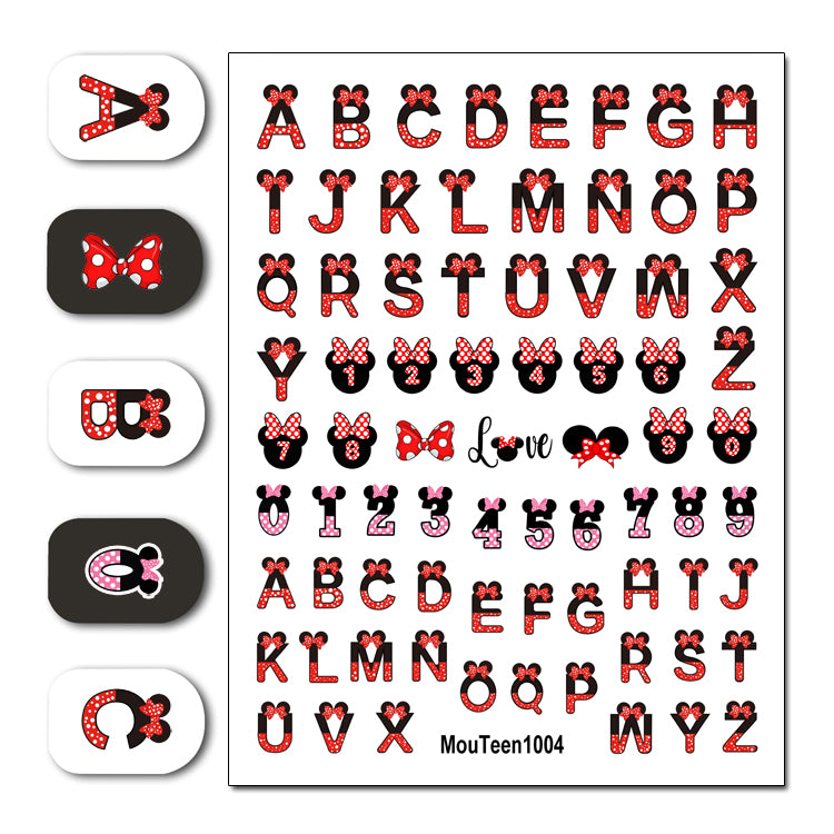 Disney Mouteen1001 Letter Mickey Mouse Water Nail Sticker Nail Water Sticker for Nail Art Sticker Decal Art Decoration