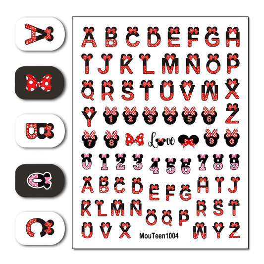 Disney New Mouteen1004 Red Bow Minnie Letter Water Nail Sticker Nail Water Sticker for Nail Art Sticker Decal Art Decoration