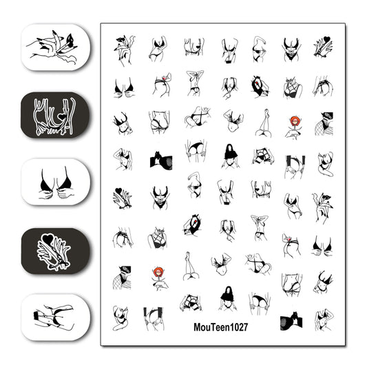 Newest Hot Mouteen1027 Line Art Sexy Girl Nail Sticker Nail Water Sticker for Nail Art Sticker Decal Art Decoration