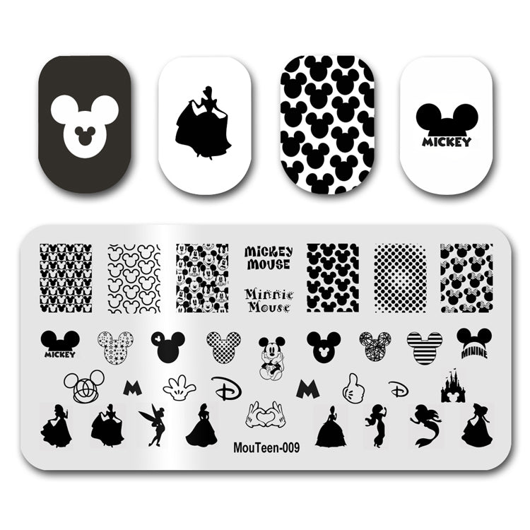 Mouteen-009 Cartoon Mouse Nail Stamping Princess Alice Nail Stamper Template For Nails Art Design