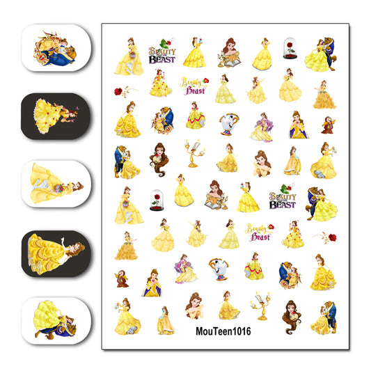 Disney Hot Mouteen1016 Yellow Belle Princess Water Nail Sticker Nail Water Sticker for Nail Art Sticker Decal Art Decoration