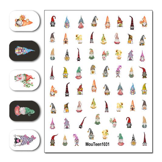 Newest Hot Mouteen1031 Gnome Christmas Nail Sticker Nail Water Sticker for Nail Art Sticker Decal Art Decoration