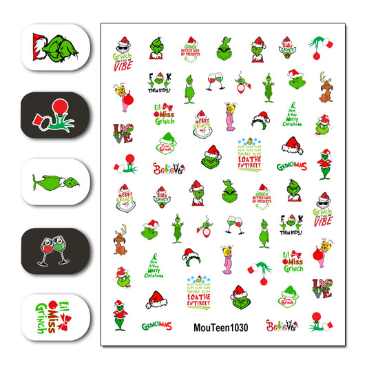 Newest Mouteen1030 Cartoon Grinchmas Nail Sticker Nail Water Sticker for Nail Art Sticker Decal Art Decoration