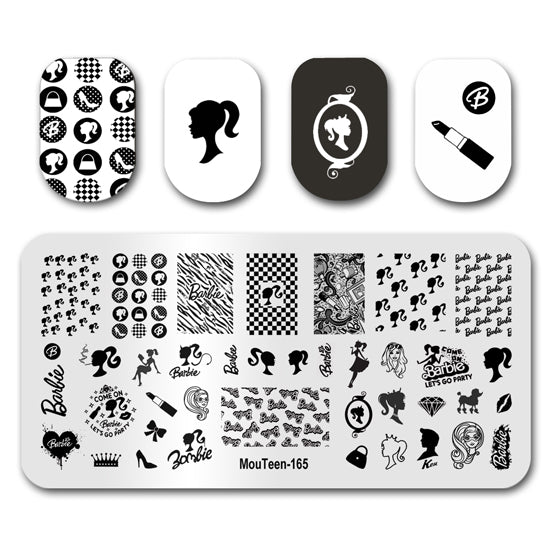 Ponytail Party Girl Nail Stamping Plate Mouteen-165