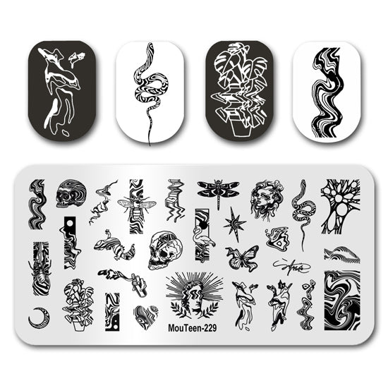 Twisted Moon Nail Stamping Plate Nail Stamp Mouteen-229