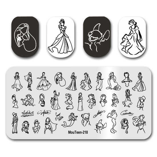 Line Art Disney Princess Nail Stamping Plate Mouteen-218