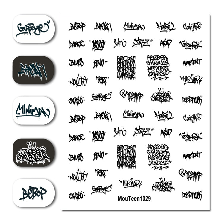 Newest Hot Mouteen1029 Dripping Graffiti Nail Sticker Nail Water Sticker for Nail Art Sticker Decal Art Decoration