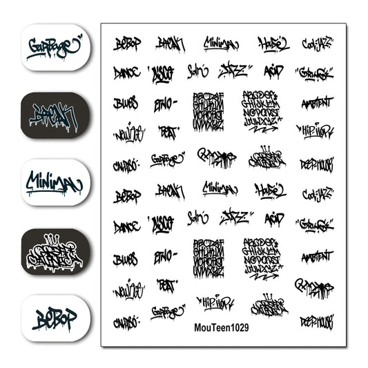 Newest Hot Mouteen1029 Dripping Graffiti Nail Sticker Nail Water Sticker for Nail Art Sticker Decal Art Decoration