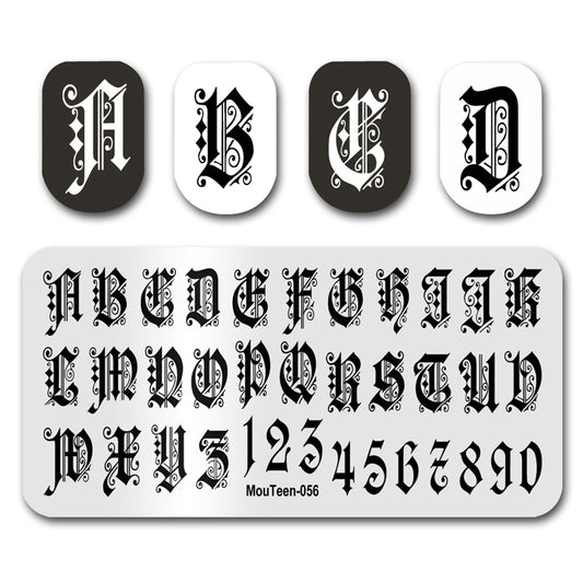 Mouteen-056 2021 New Fancy Gothic Nail Stamping Gothic Letters Nail Stamper Template For Nails Art Design