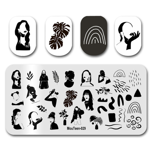 Mouteen-029 Young Lady Face Stamping Templates Fashion Queen Nail Stamping Plates