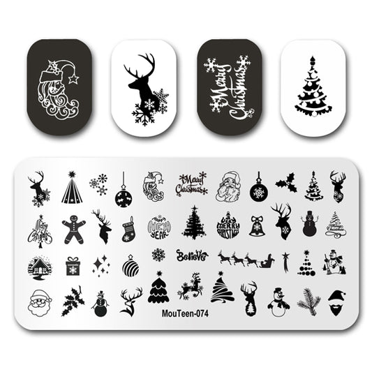 Mouteen-074 Chirsmtas Cartoon Figure Nail Stamp Template Snow Man Characters Nail Art Designgs