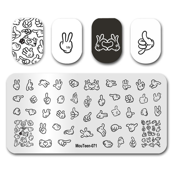 Mouteen-071 Cute Cartoon Hand Nail Art Template Thumb Mouse Nail Stamping Plates For Nail Art Designs