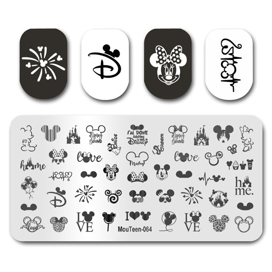 Mouteen-064 Cartoon Mouse Nail Stamping Plates Cute Ear Nail Art Template For Nails Design