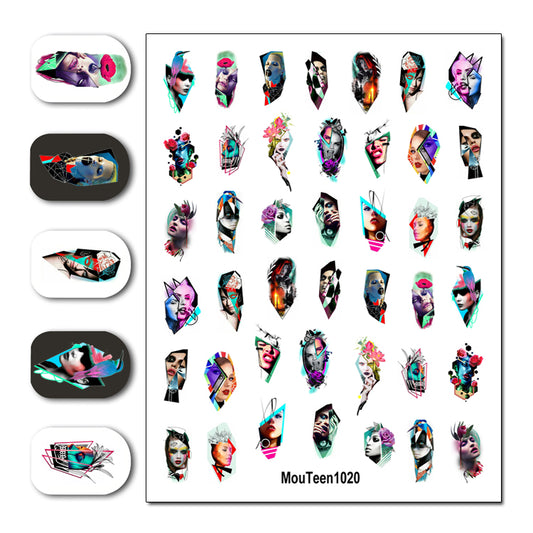 Newest Mouteen1020 Geometry Girl Face Follower Nail Sticker Nail Water Sticker for Nail Art Sticker Decal Art Decoration