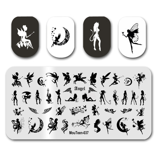 Mouteen-037 Angels and Fairies Nail Molds Angel Elves Spring Nail Art Stamp Magic Angel Girl Transfer Template