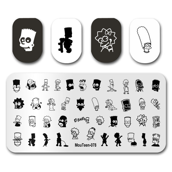 Mouteen-078 Cartoon Children Family Nail Stamping Plates Besom Head Kid Nail Stamp Cartoon Figure Nails Mold