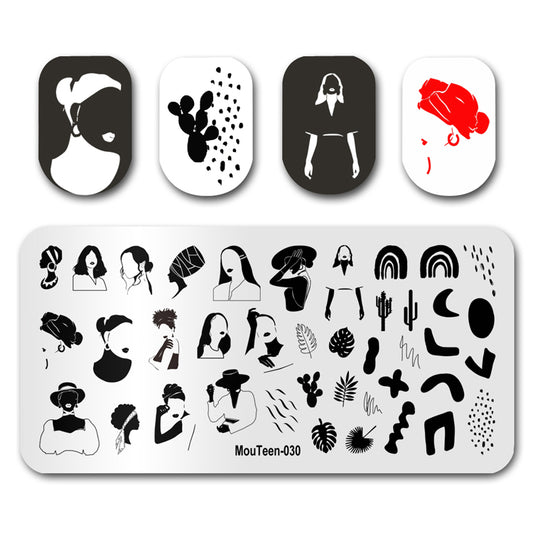 Mouteen-030 Newest Nail Stamp Lady Face Plants Nail Stamping Plates Manicure Set For Nail Art Stamping