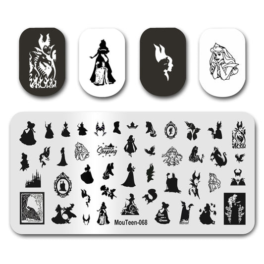 Mouteen-068 Sleeping Beauty Nail Stamping Plates Sleep Girl Nail Art Template For Nails Design