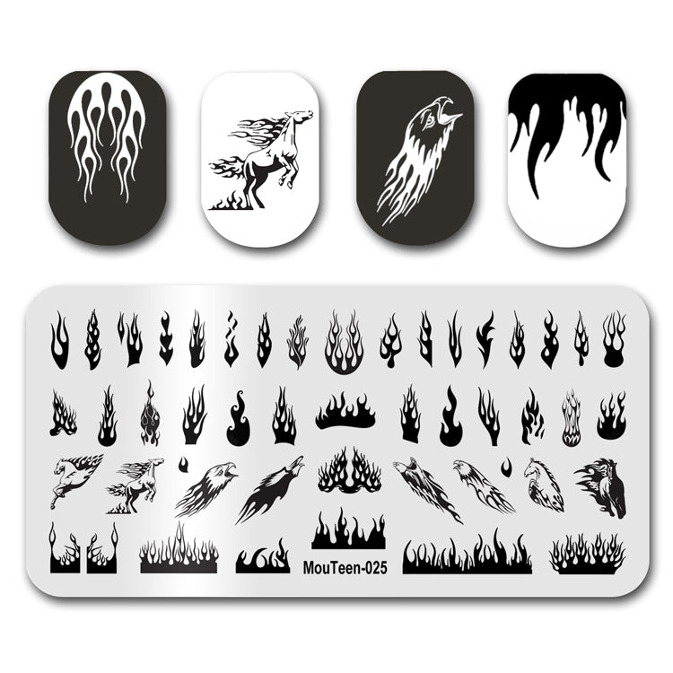 Mouteen-025 Moltres Nail Stamping Plates Flame Sting-Out Plate Flaring The Fire Eagle For Nails Art Template