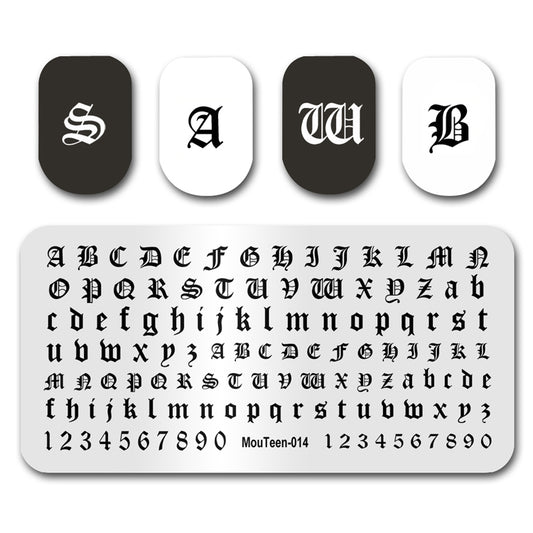 Mouteen-014 Gothic Old Letters Nail Print Plate Ancient Character Art Stamp Distinctive Alphabet Template