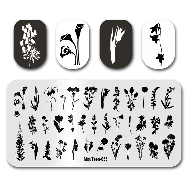 Mouteen-053 2021 New Plants Flowers Nail Stamping Plates Grass Nail Stamper Template For Nails Art Design