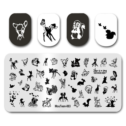 Mouteen-083 Cute Deer Nail Stamping Plates Long Legs Deer Stamp Plate Lovely Antlers Nail Art Templates