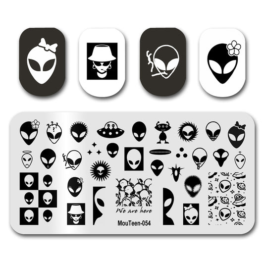 Mouteen-054 New Saucer Man Mask Nail Stamping Spaceship People Nail Stamper Template For Nails Art Design