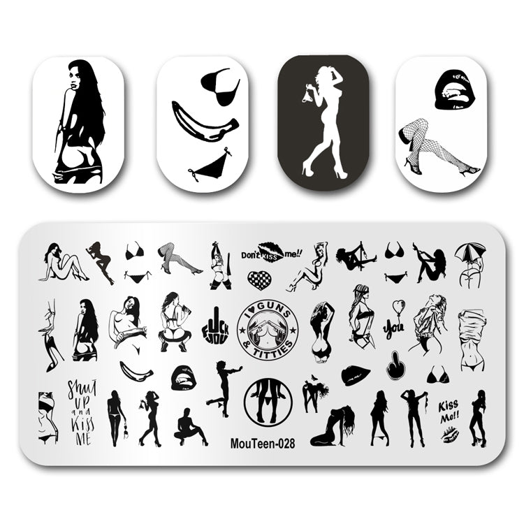 Mouteen-028 New Beautiful Modelling Nail Stamper Sexy Lady Nail Stamping Long Legs Nail Art Template