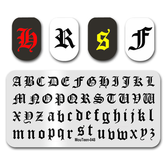 Mouteen-048 2021 New Gothic Letters Nail Stamping Plates Gothic Diablo Style Nail Stamper Template For Nails Art Design