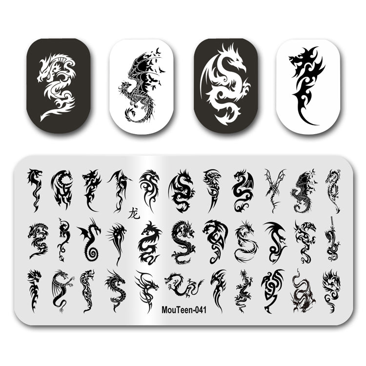 Mouteen-041 New Dragon Nail Art Template Dragon Squad Nail Stamper Large Animals Nail Stamping Plates