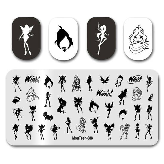 Mouteen-088 Cute Winx Nail Stamping Plates Long Legs Elf Nail Art Templates For Nail Designs