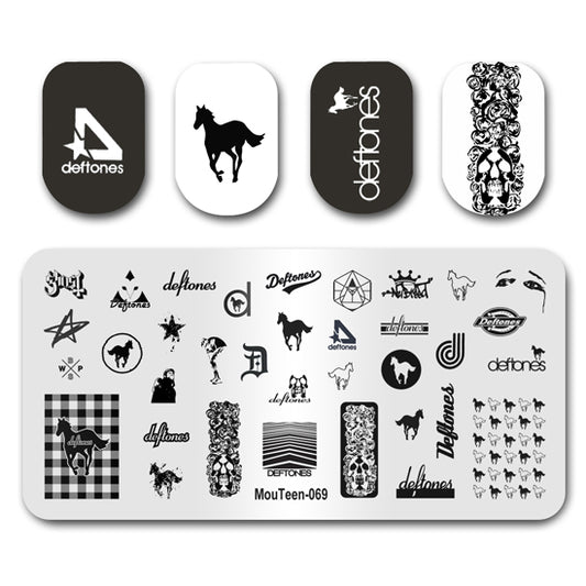 Mouteen-069 New Band Symbol Nail Stamping Plates Horse Style Nail Stamp Fly Horse Nail Art Template