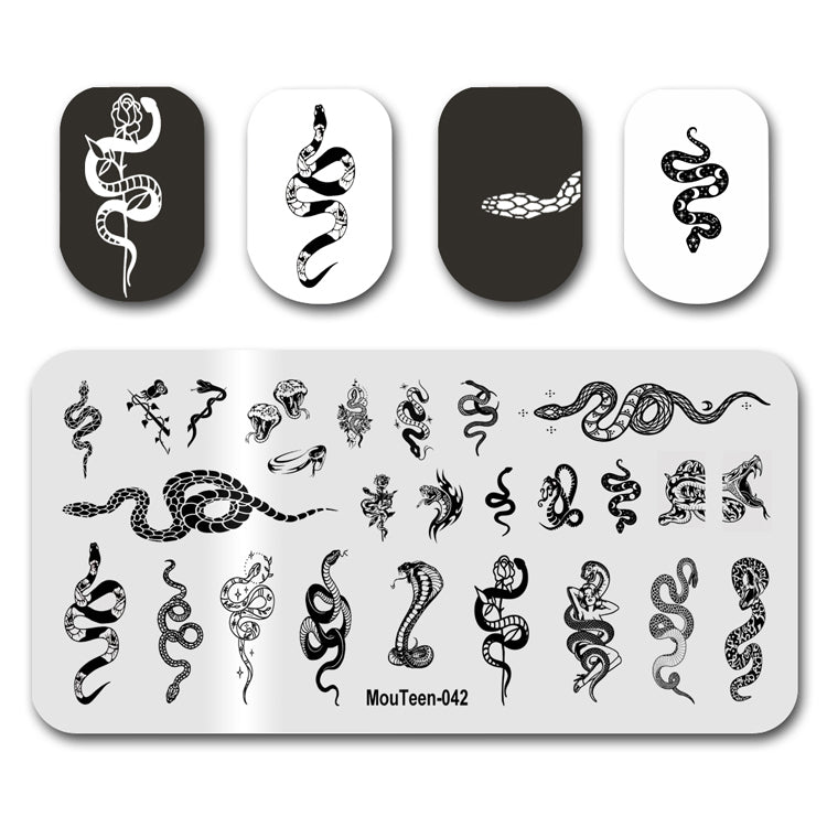 Mouteen-042 New Snake Image Nail Art Template Long Snake Nail Stamp Cobra Stamping Plate for Nails Art