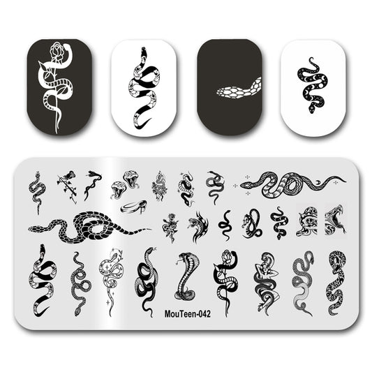 Mouteen-042 New Snake Image Nail Art Template Long Snake Nail Stamp Cobra Stamping Plate for Nails Art