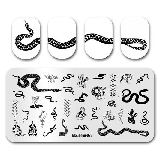 Mouteen-023 2121 Black Snake Image Nail Art Mold Chinese Zodiac Template Visual Animal Stamping Plate Snakeskin Nail Stencil